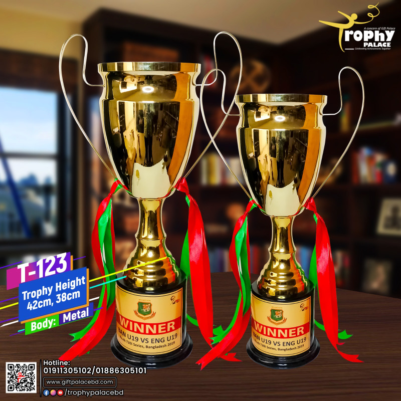 Ready-made metal trophy with Wooden Base, model T-123