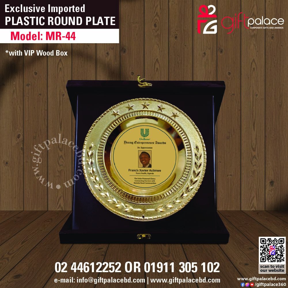 MR-44 Customized Plastics Round Plate with Wooden 3part box