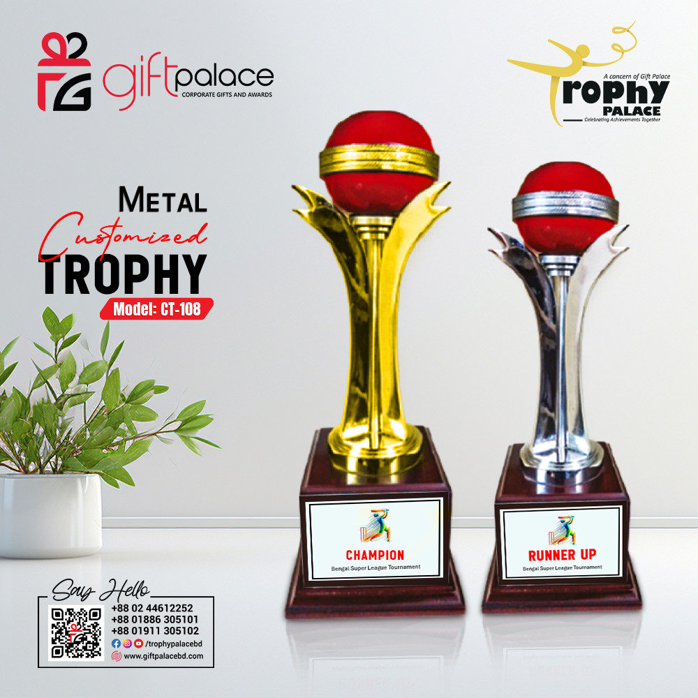 Customized Brass Metal Cricket Trophy CT-108 pair