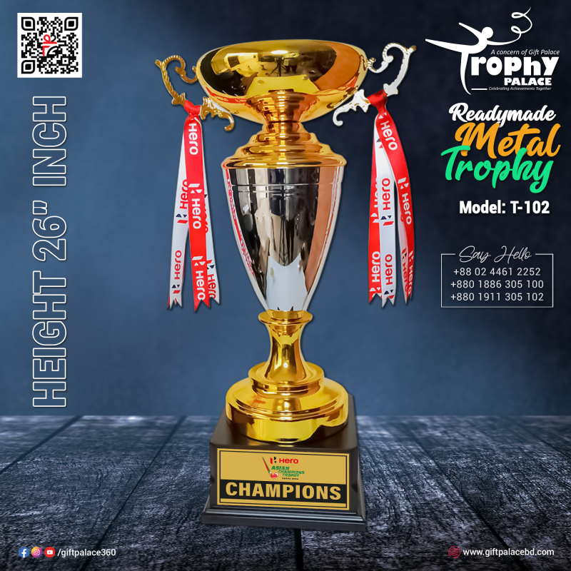 Premium quality ready-made metal trophy, model T-102.