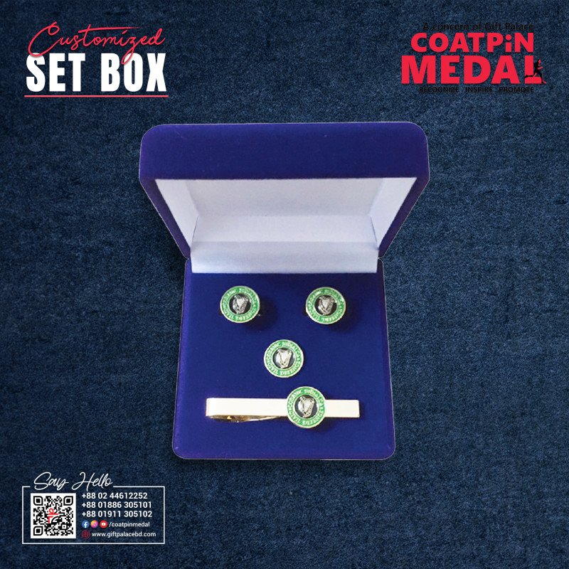 Customized Coat Pin, Cufflinks & Tie Clip Set with Luxury Gift Box