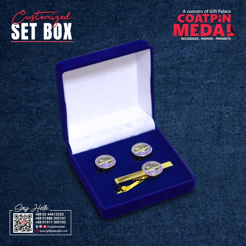 Customized Coat Pin, Cufflinks & Tie Clip Set with Luxury Gift Box