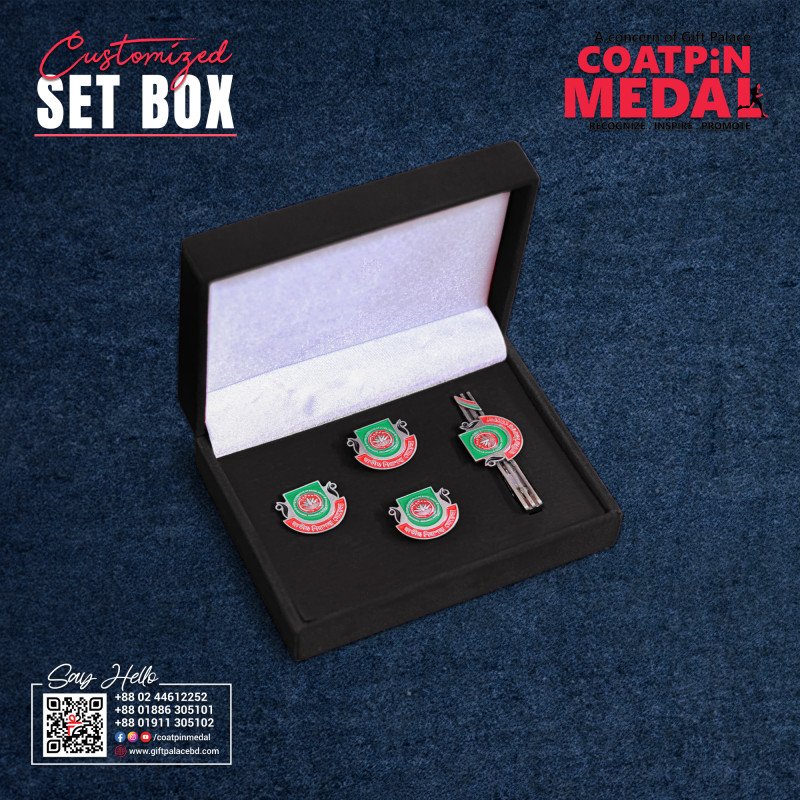 Customized Coat Pin, Cufflinks & Tie Clip Set with Luxury Gift Box