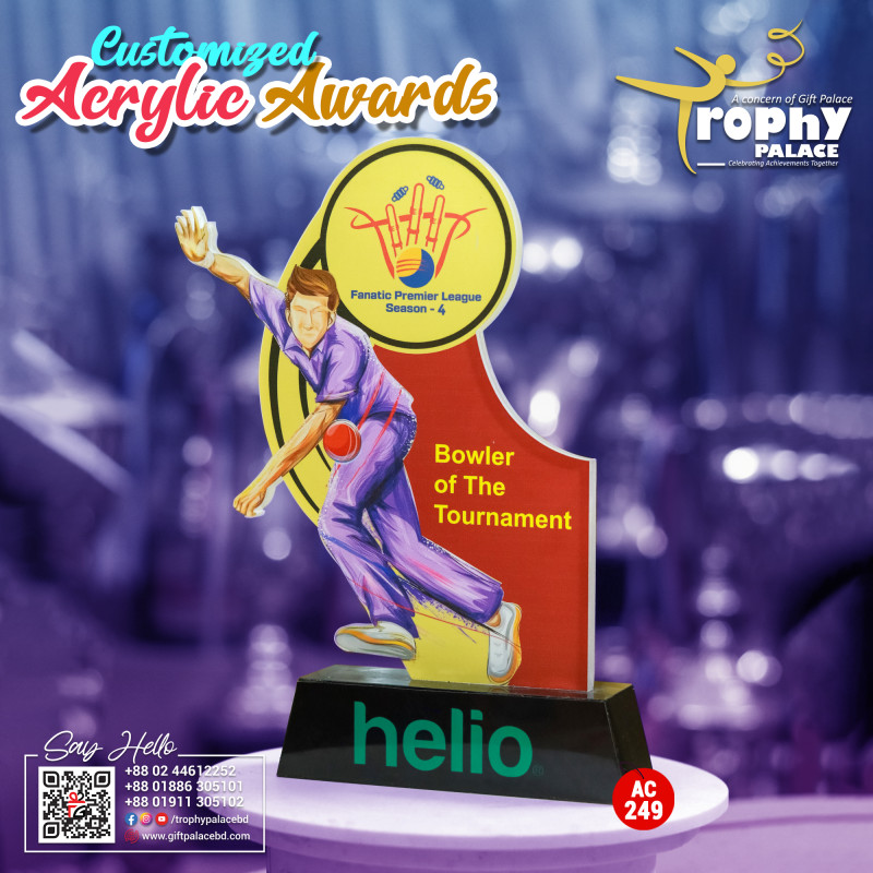 Acrylic Cricket award with wooden base-AC-249