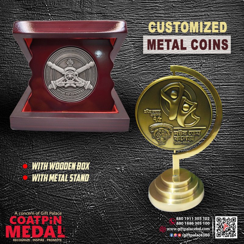 Customized Metal Coin with Metal stand or Wooden box