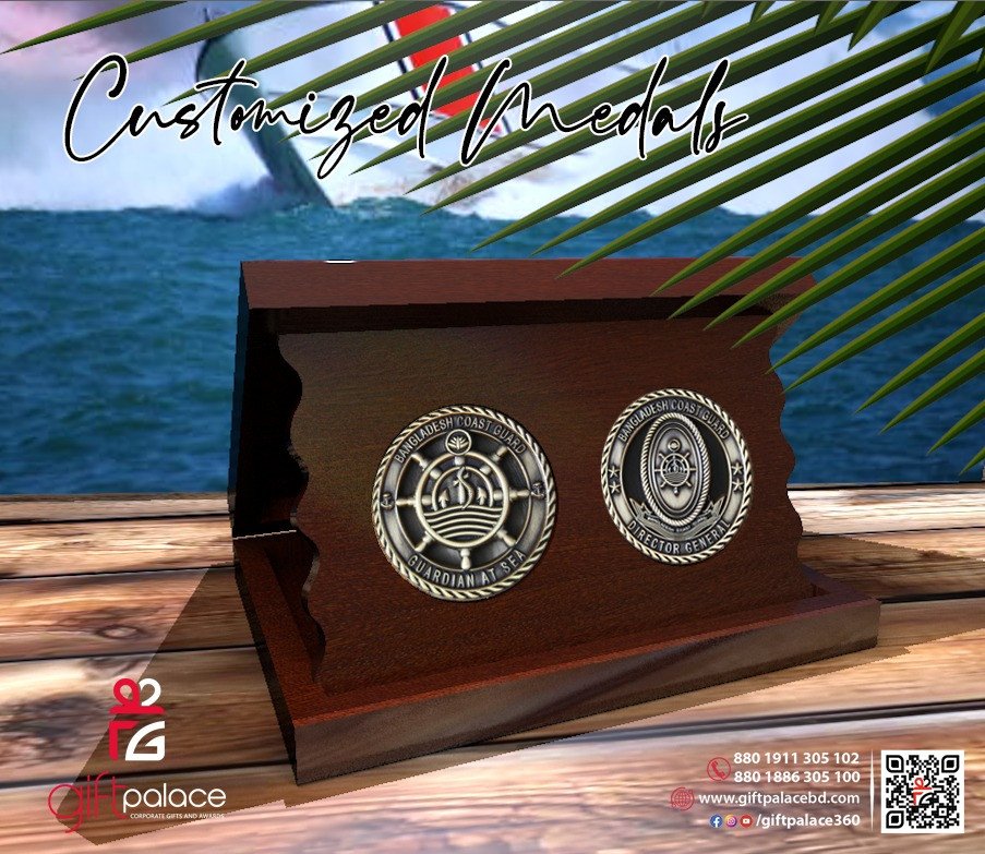 Customized Double Metal Coin with wooden box