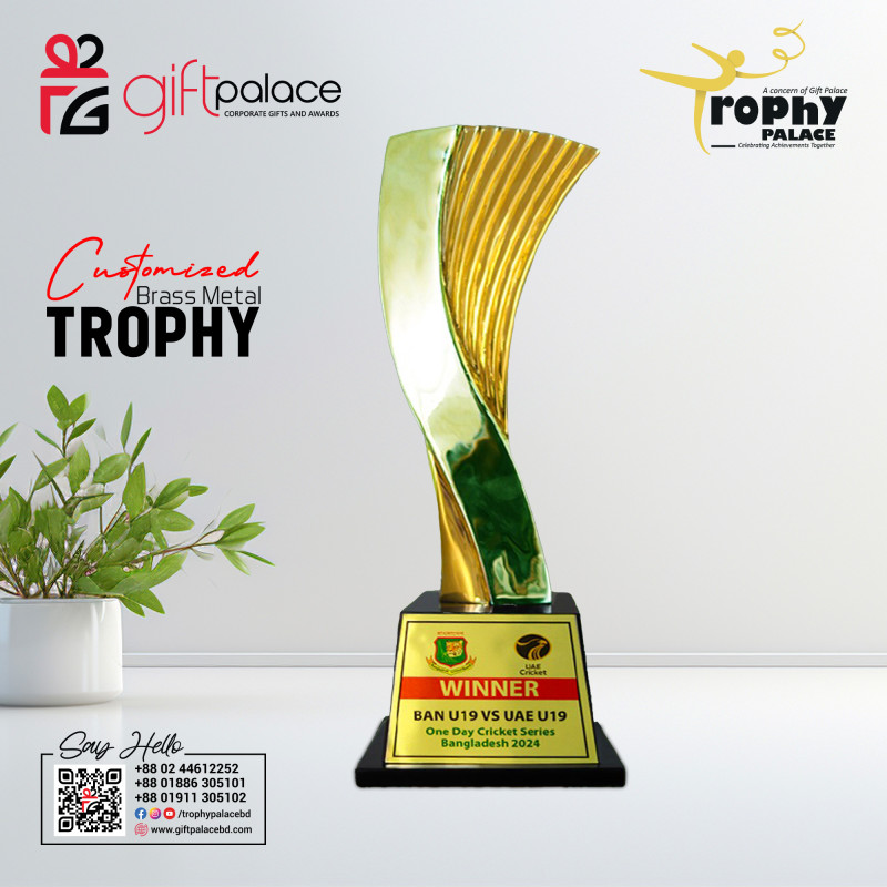 Customized Brass Metal Cricket Trophy with Wooden Base-CT-004